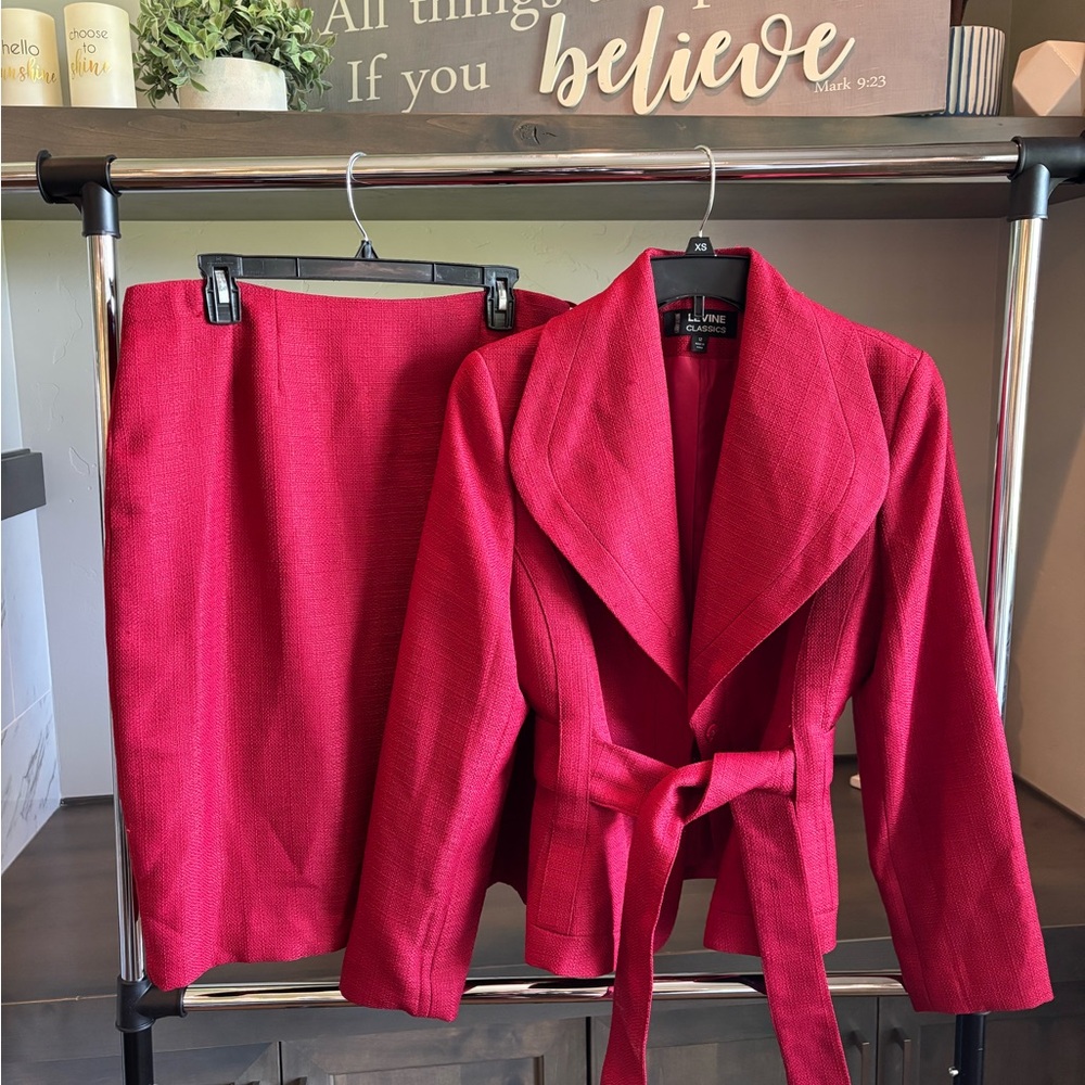 Larry Levine Red Blazer and Skirt Set